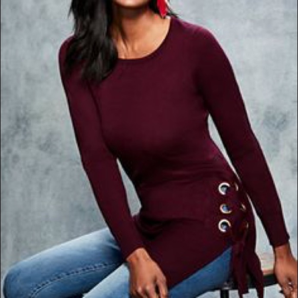 New York & Company Asymmetrical Lace Up Sweater